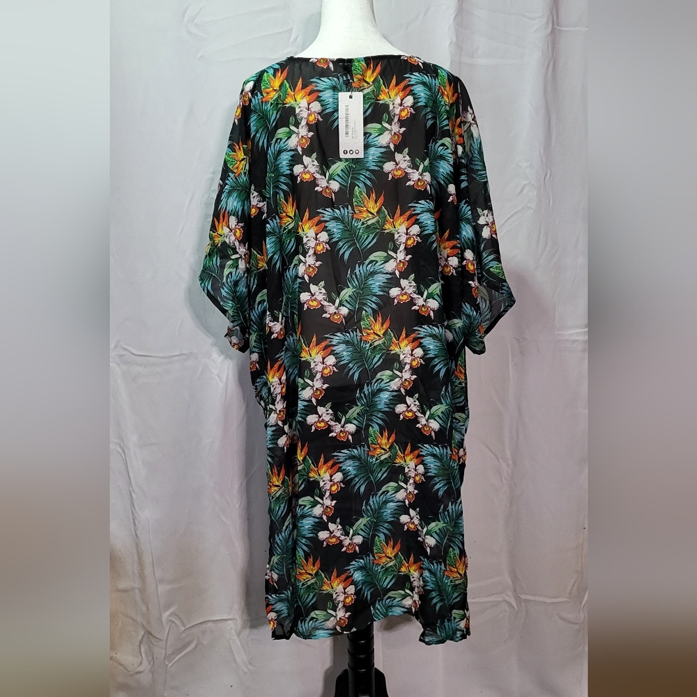 Boohoo Women's NWT Green Skye Tropical Floral Side Slit Long Kimono Size 12 - Picture 6 of 7